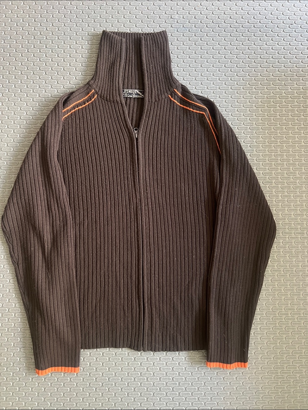 Vintage ITS Noize Brown Ribbed Zip-Up Sweater with Orange Accent